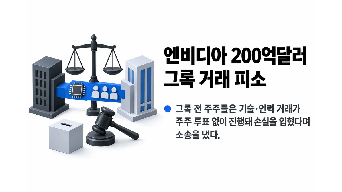 엔비디아 200억달러 그록 거래 피소 — 기사 주제를 표현한 AI 생성 개념 삽화