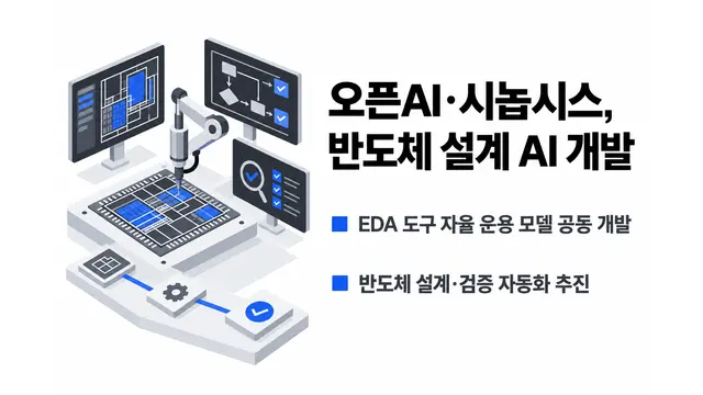 오픈AI·시놉시스, 반도체 설계 AI 개발 — 기사 주제를 표현한 AI 생성 개념 삽화