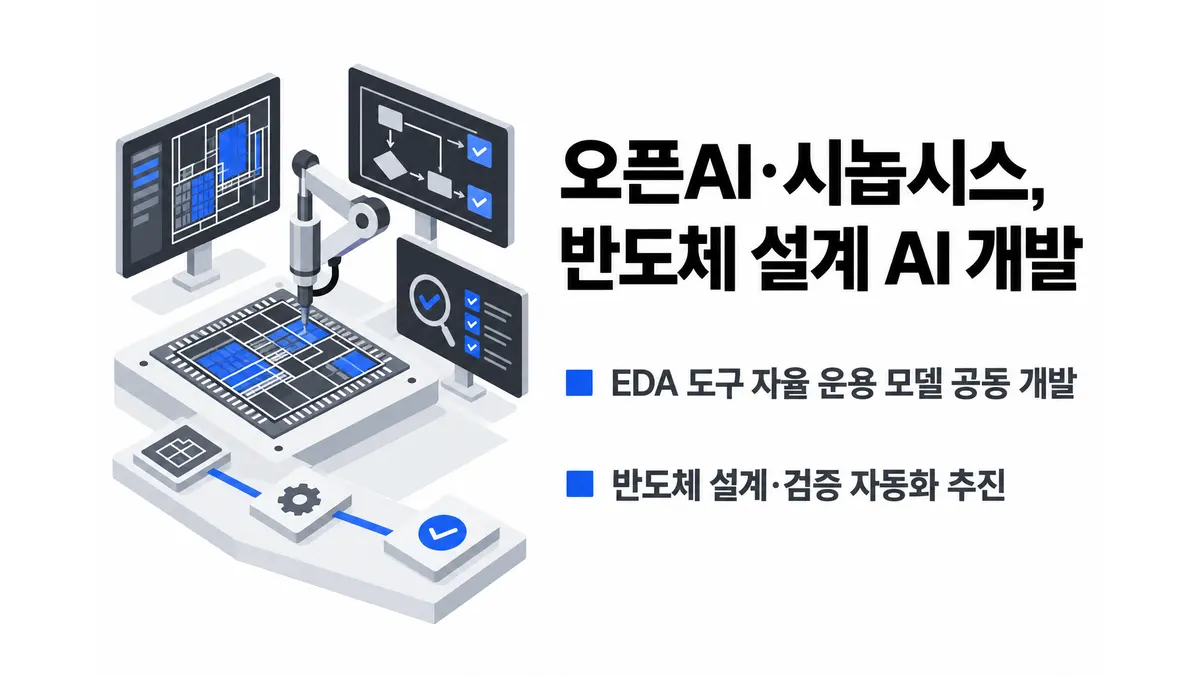 오픈AI·시놉시스, 반도체 설계 AI 개발 — 기사 주제를 표현한 AI 생성 개념 삽화
