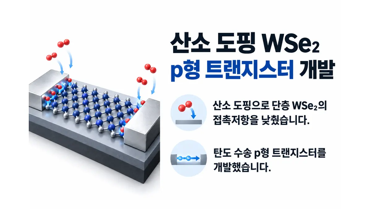 산소 도핑 WSe₂ p형 트랜지스터 개발 — 기사 주제를 표현한 AI 생성 개념 삽화