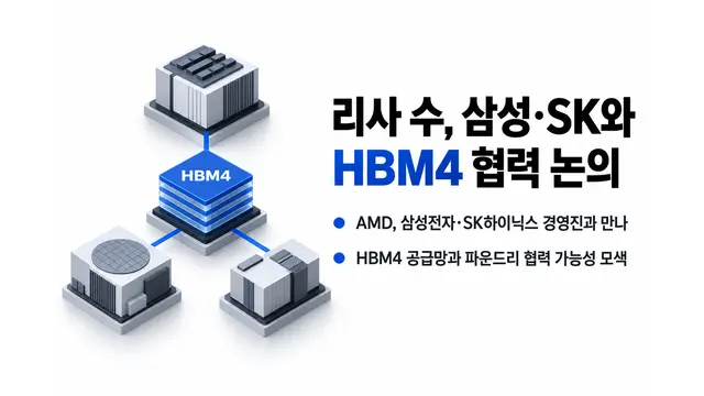 리사 수, 삼성·SK와 HBM4 협력 논의 — 기사 주제를 표현한 AI 생성 개념 삽화