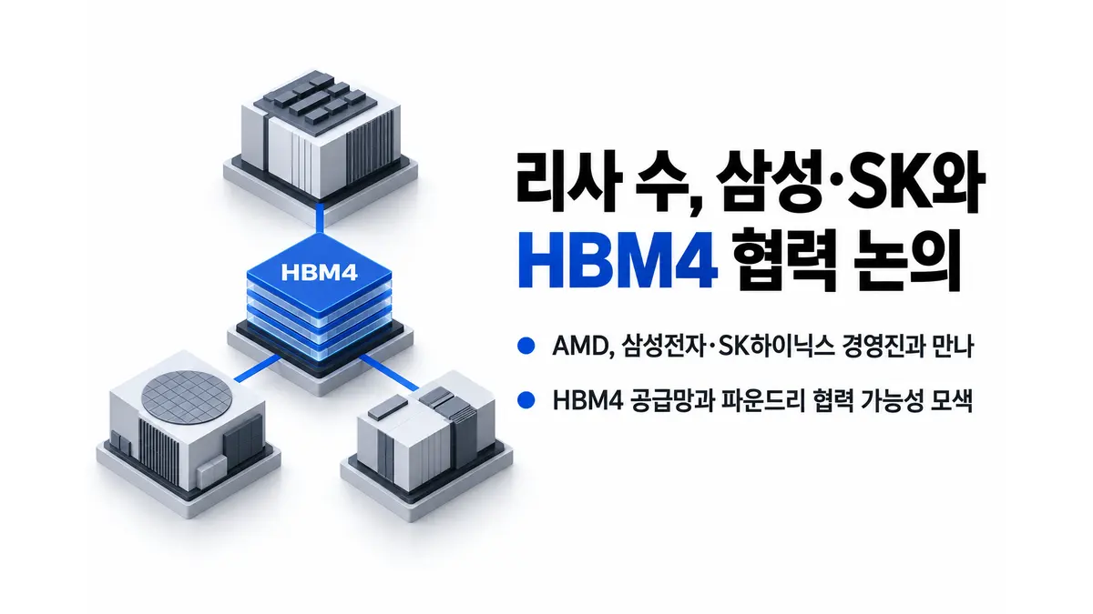 리사 수, 삼성·SK와 HBM4 협력 논의 — 기사 주제를 표현한 AI 생성 개념 삽화