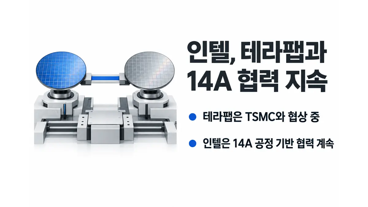 인텔, 머스크 테라팹과 협력 지속 — 기사 주제를 표현한 AI 생성 개념 삽화