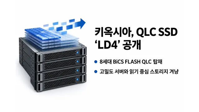 키옥시아, E1.L QLC SSD ‘LD4’ 공개 — 기사 주제를 표현한 AI 생성 개념 삽화